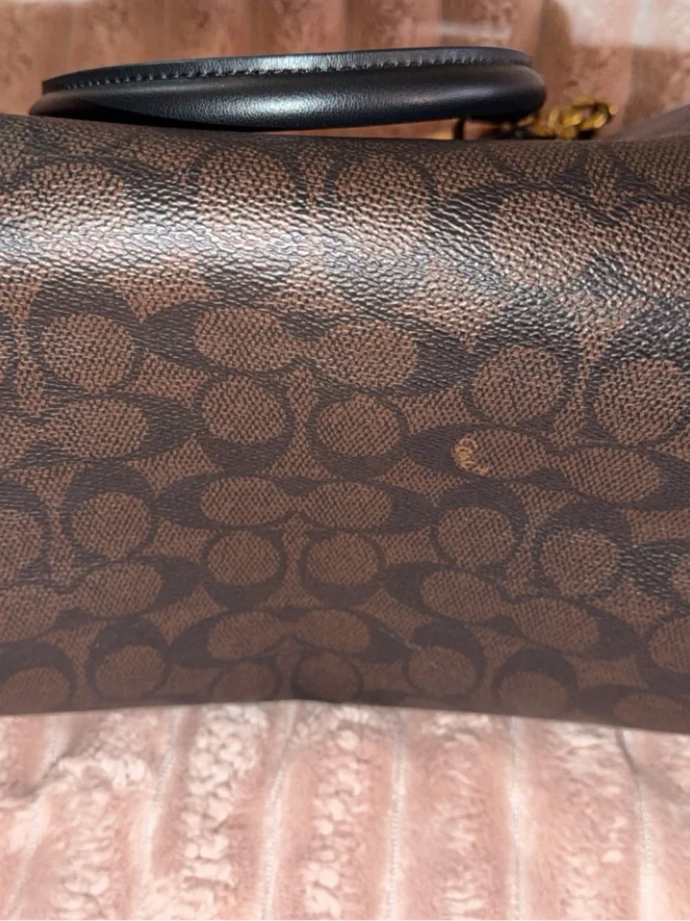 Coach Brown Signature Mini Satchel with Black Handles and Gold Hardware